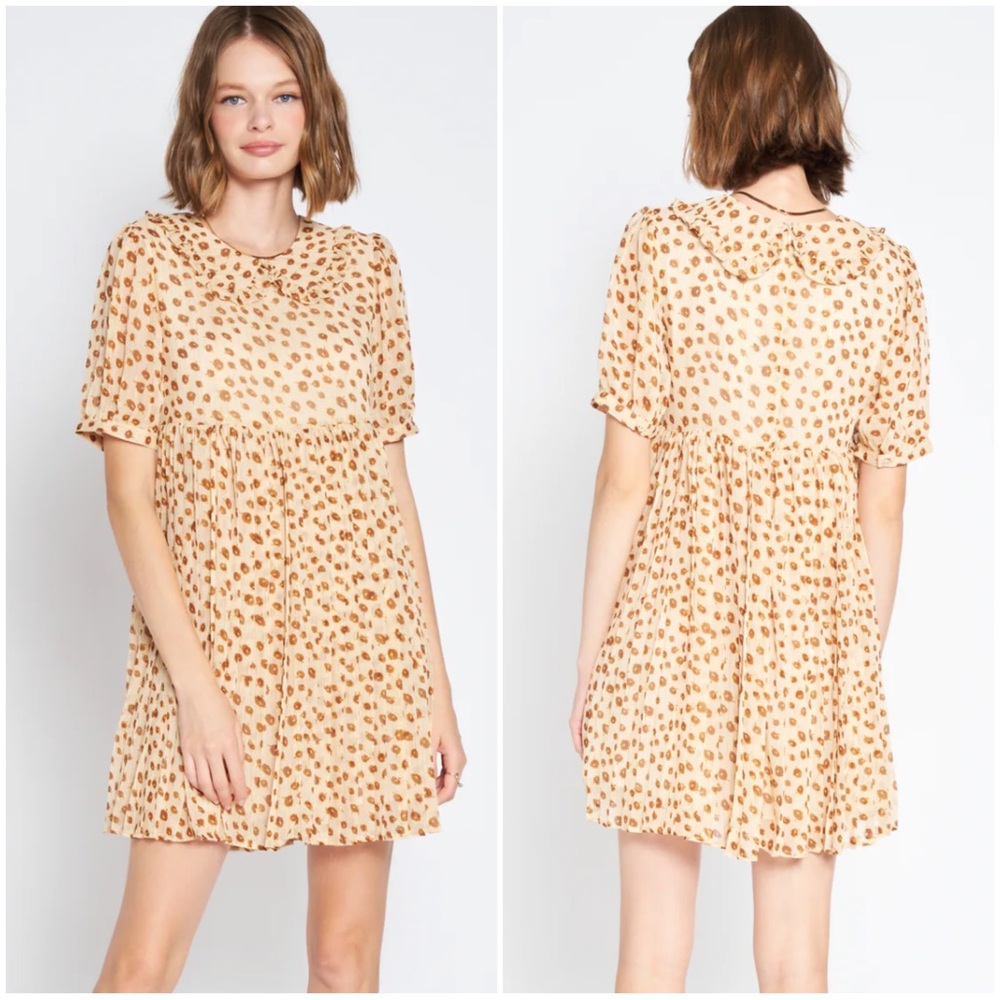 •EN SAISON•‎ Amelia Pleated Babydoll Mini Dress Size Large Cream Floral Print
